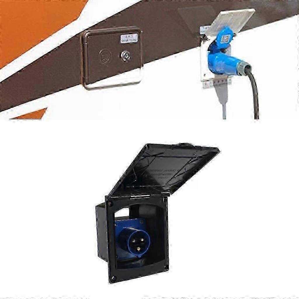 RV Inlet Socket Flush 16A External Flush Inlet Socket compatible with Camper Motorhome--Black socket