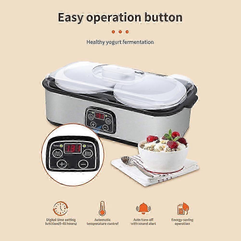 Yogurt Maker 2L Large Capacity Automatic Temperature Control 0-48 Hours Timer Digital Yogurt Maker Machine EU