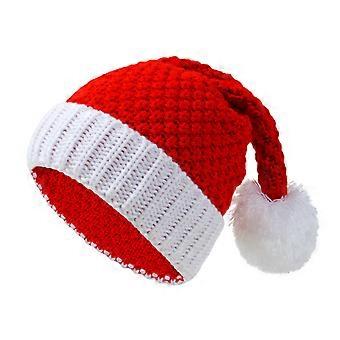 Knit Santa Hat with White Pompom for Christmas Holiday Family Gathering