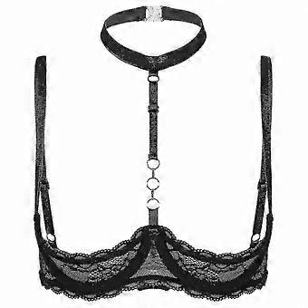 Push-Up-BH aus transparenter Spitze mit O-Ring-Detail, Neckholder, Bügel, Viertelcups, Dessous, offenes Brustdesign, Damenunterwäsche FC10