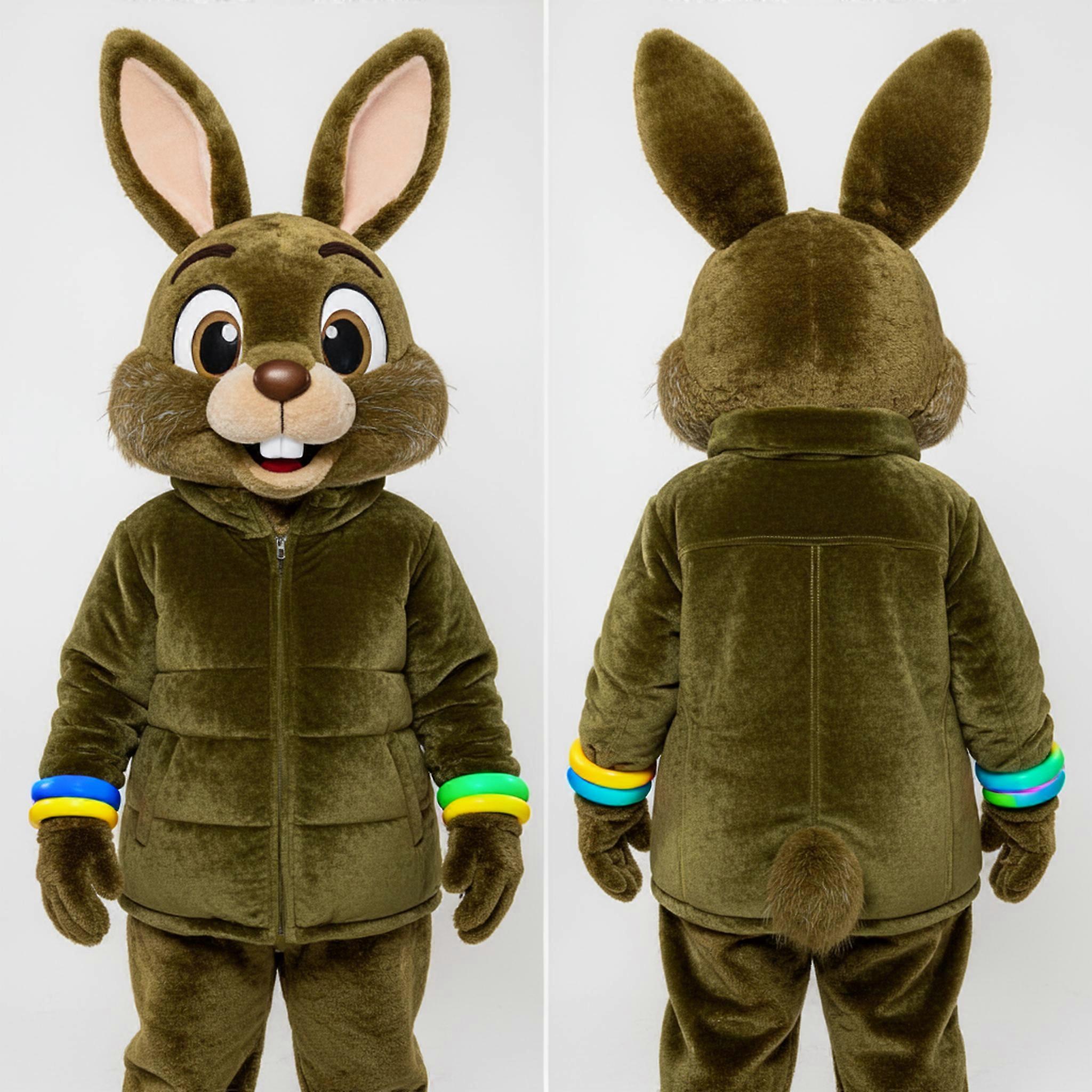 MASTICOT Olive Green Fluffy Wild Rabbit Mascot