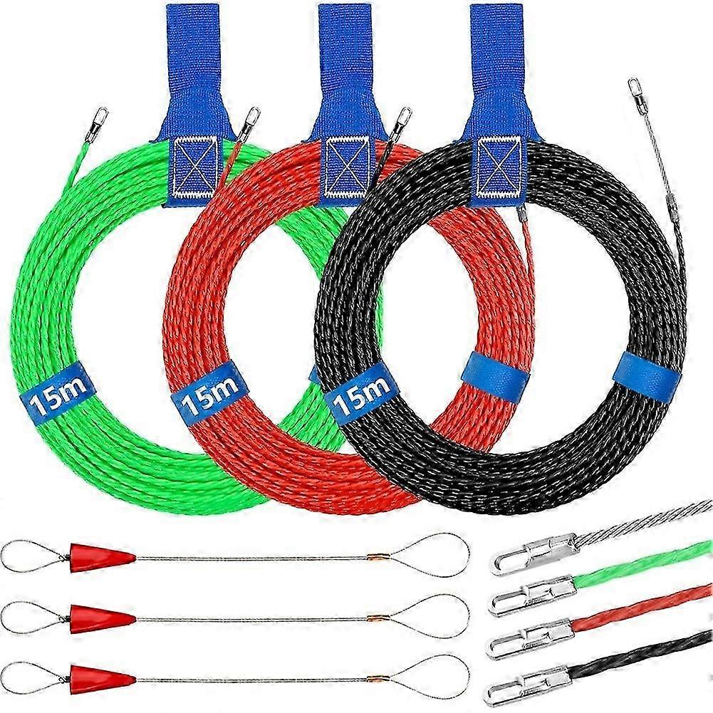 3PCS Electrical Fish Tape 15m, 3mm Wire Fish Tape Wire Puller Through Wall Wire Threader,Cable Pulling Tools (50ft)_bb