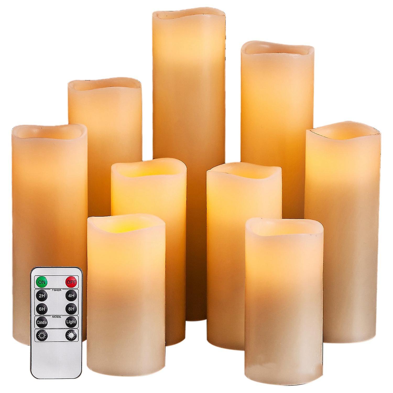 Flameless 9 Wax Pillars Include Wick Led And 1 Remote
