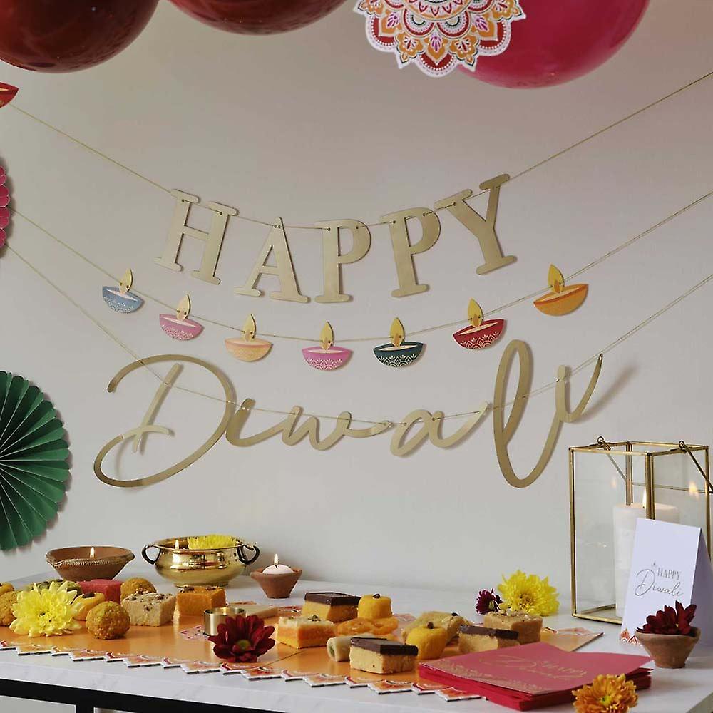 Gold Happy Diwali Banner | Bunting Hanging Sign Decorations Festival of Lights