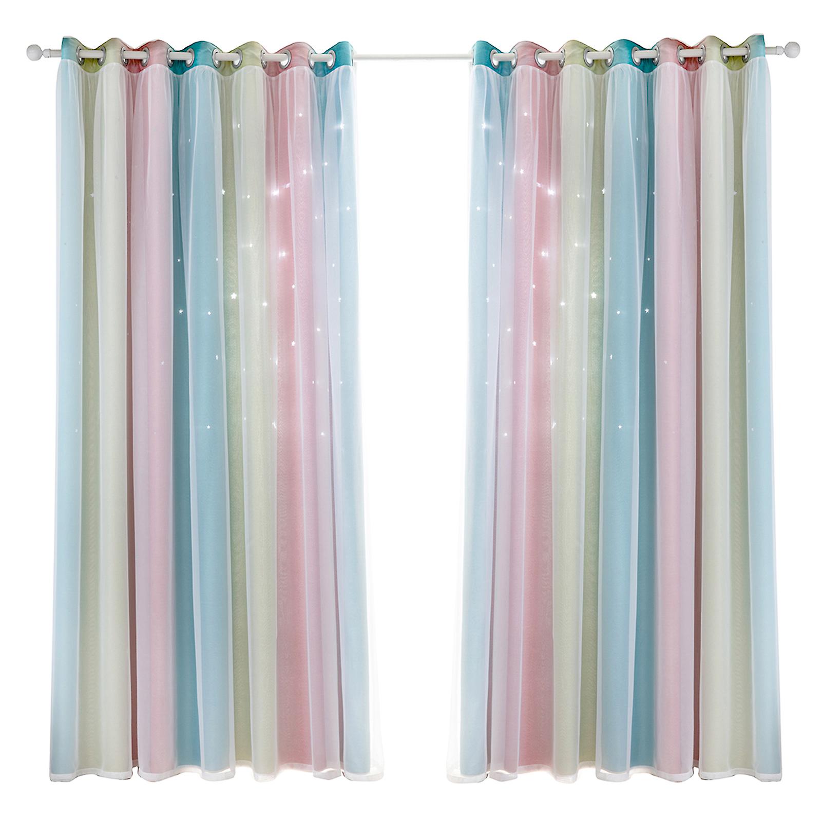 2pc Hollow-out Star Pattern Double Layer Blackout Insulation Curtain