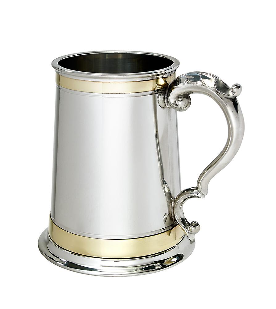 1 Pint Double Brass Band Monarch Pewter Tankard