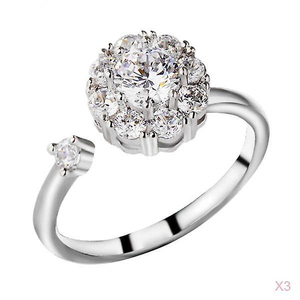 3 Pieces Rotating Engagement Wedding Cubic Zirconia Ring Open Adjustable
