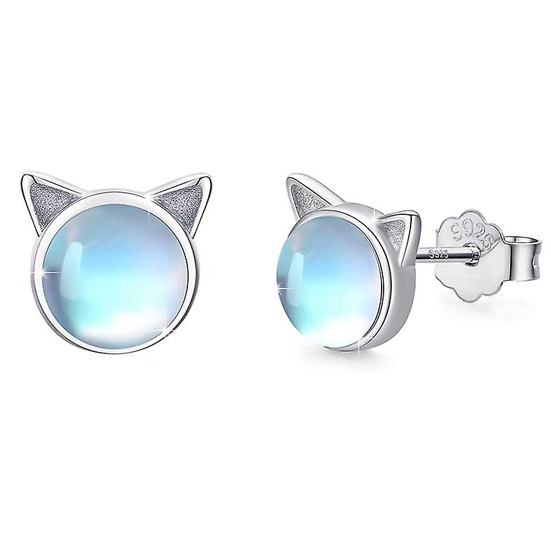 Moonstone Roztomilá mačka Strieborné náušnice Žena