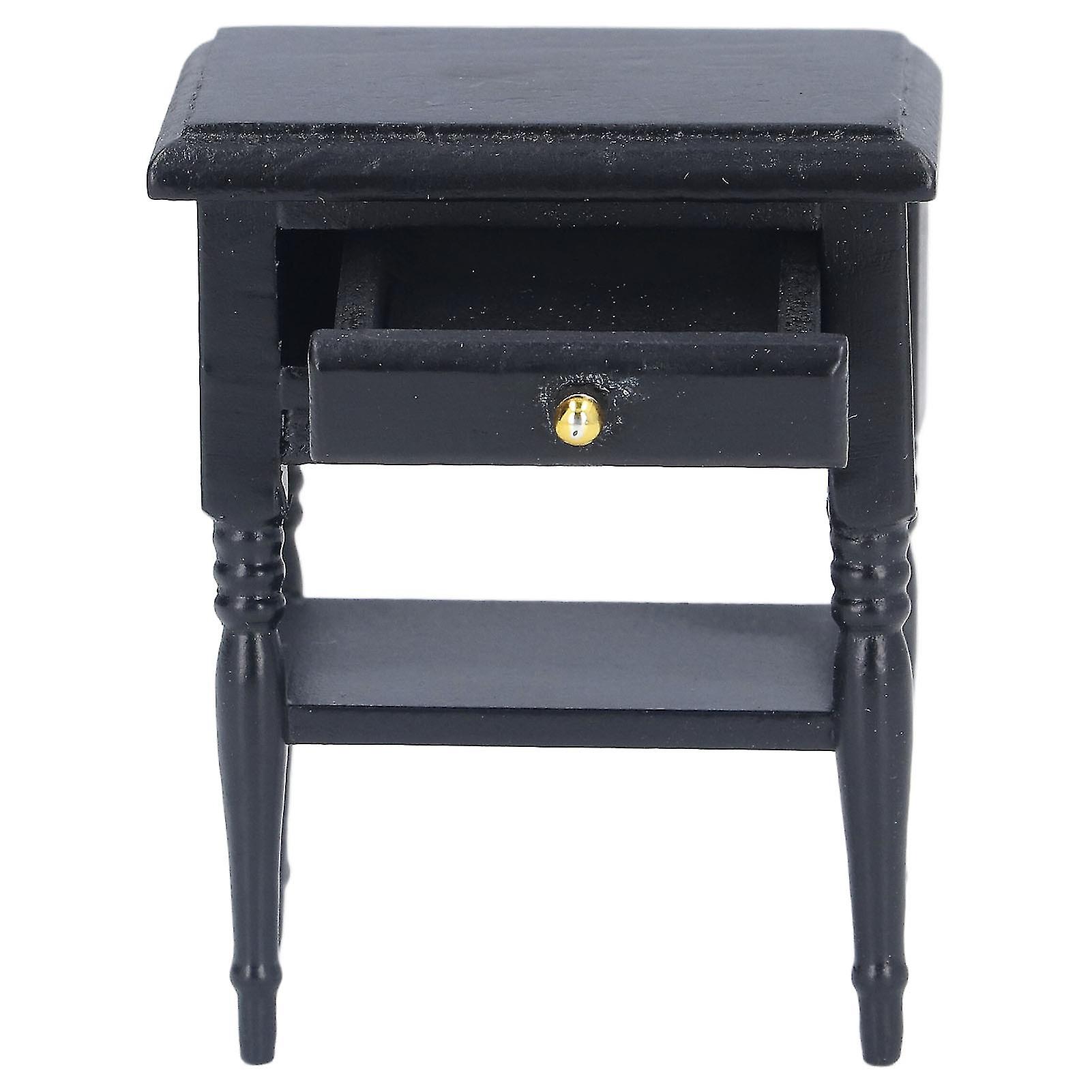 1:12 Dollhouse Miniature Wooden Bedside Table, Black Simulation Bedside Table Model for 1:12 Dollhouse