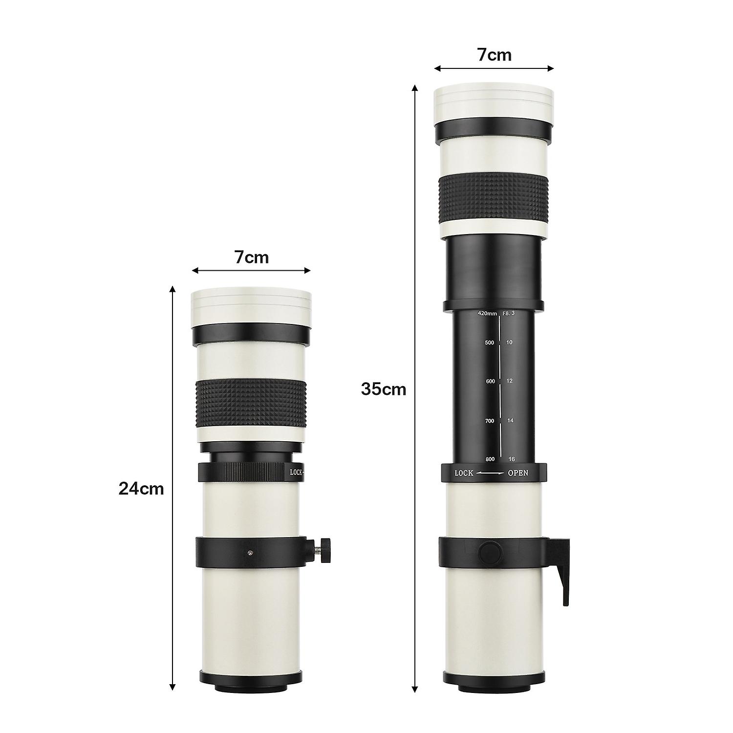 カメラ MF 超望遠ズームレンズ F/8.3-16 420-800mm T2マウント M4/3マウントアダプターリング付き 1/4 Thr
