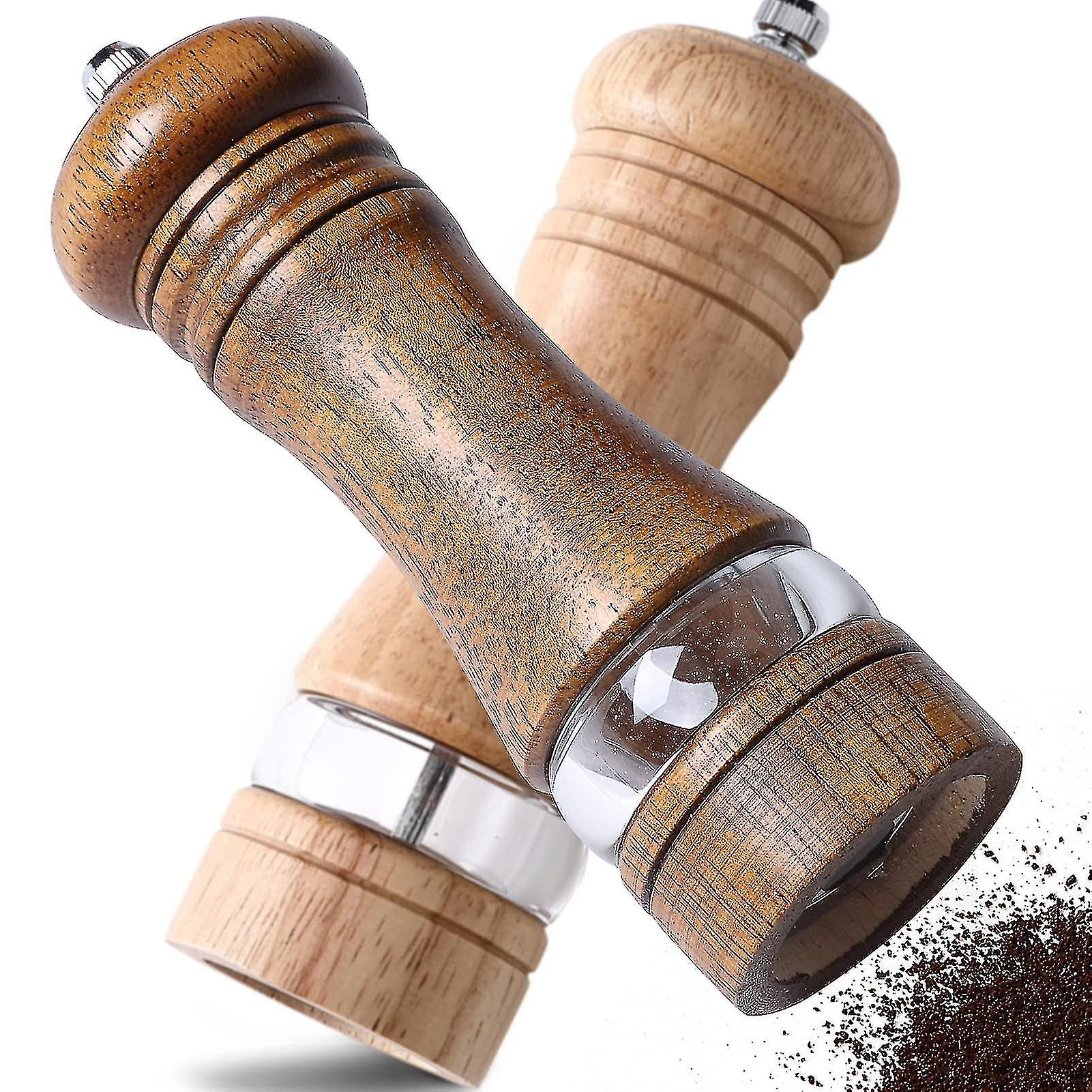 2 قطعة مطحنة ملح وفلفل خشبية ، مطحنة فلفل يدوية ، مطاحن ملح وفلفل مجموعة مع خشونة مقاومة للصدأ وقابلة للتعديل