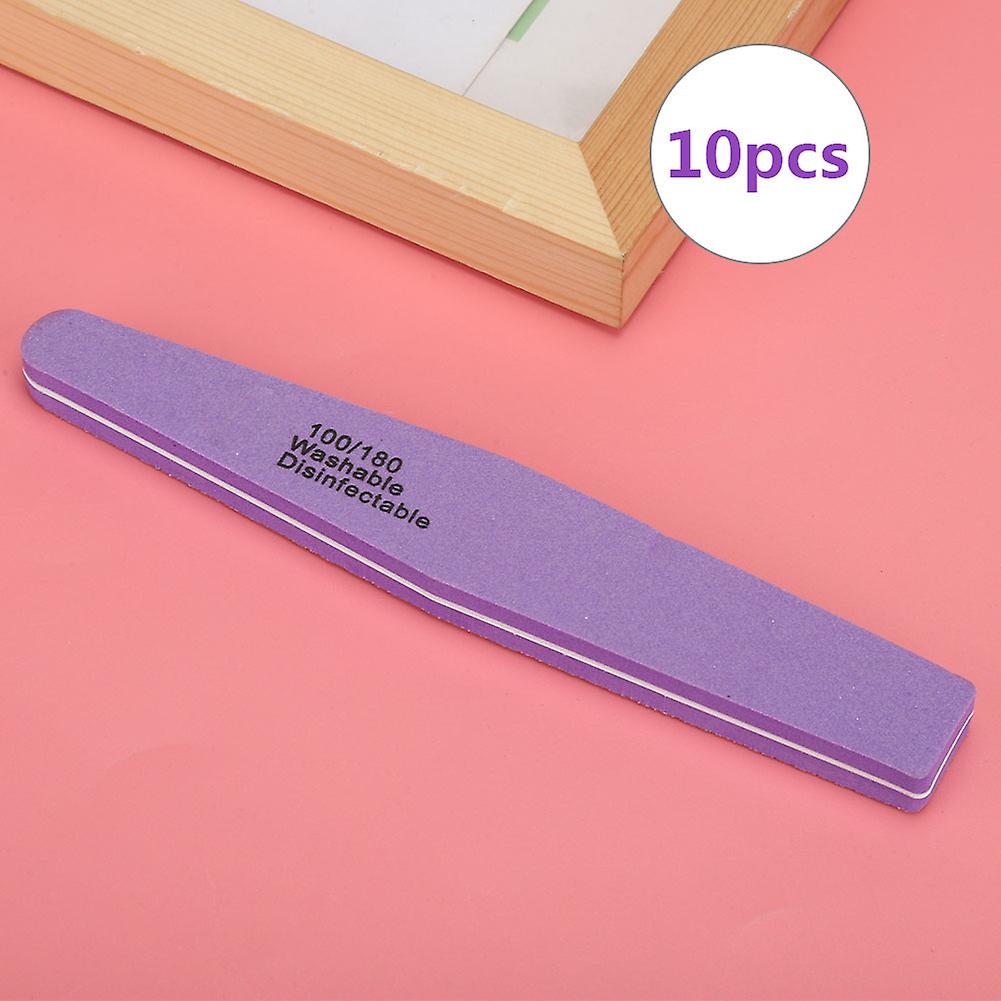 10pcs Purple Double Sided Nail File Buffer 17.8x2.9cm Manicure Tool