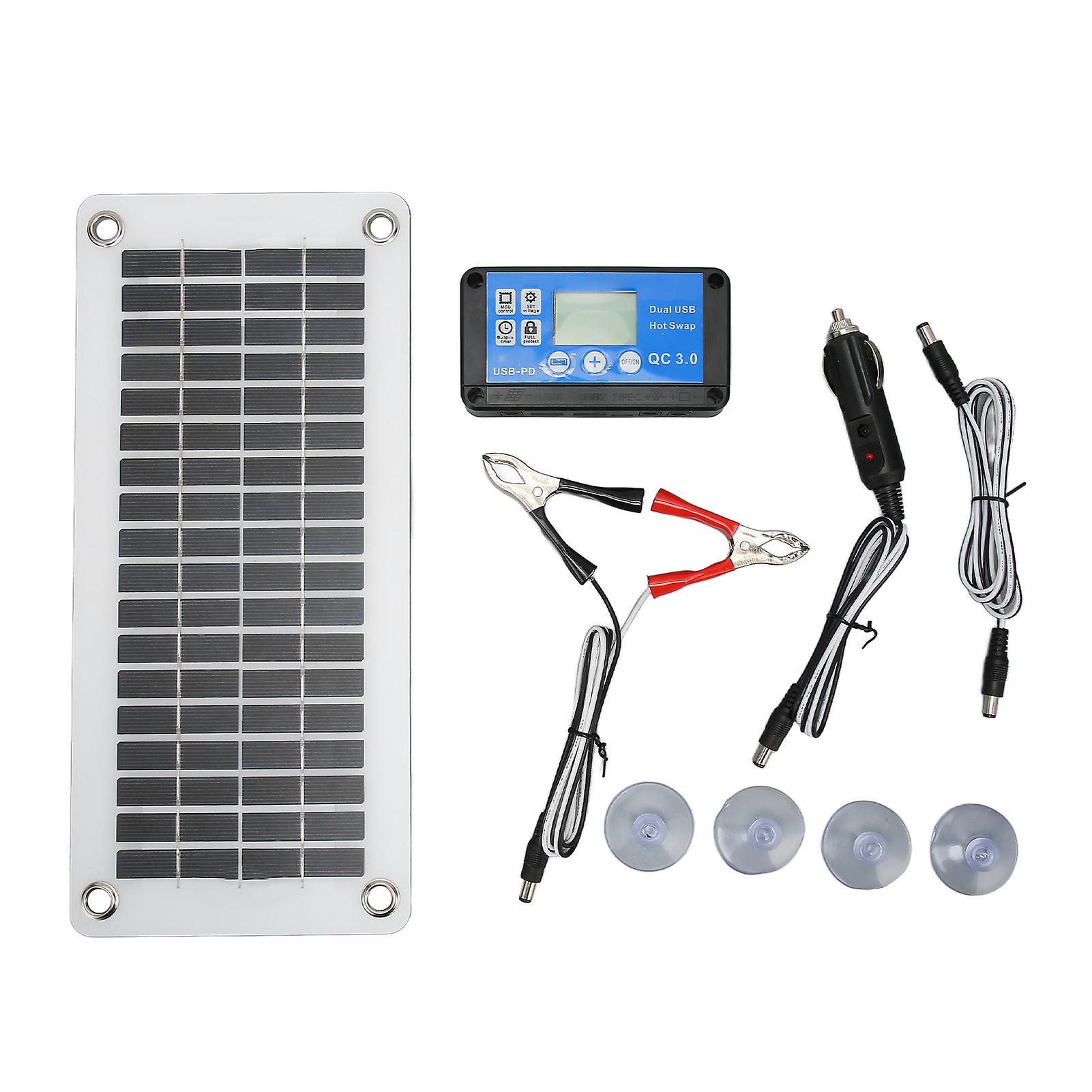 12V 30W Portable Solar Panel Kit with Controller, Fixed Suction Cup Solar Module for RV Car Ship Camping Outdoor Use