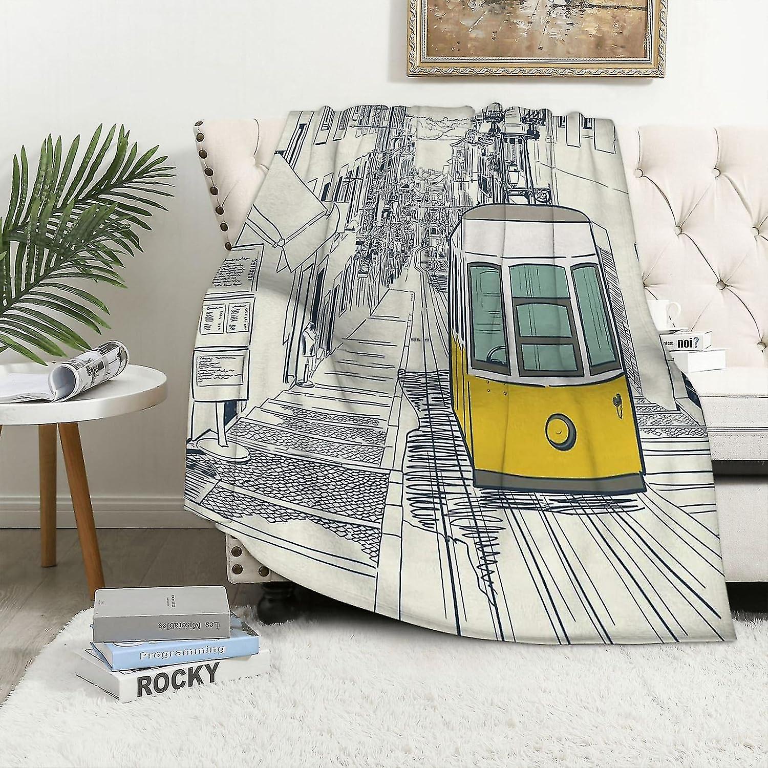 Premium Flannel Throw Blanket - Postcard,quiet Street In Lisbon