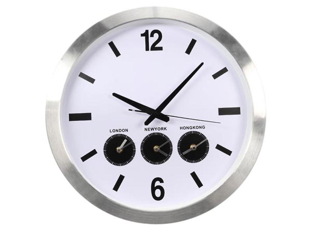 Aluminium wall clock with three country times - Ø 45,5 cm