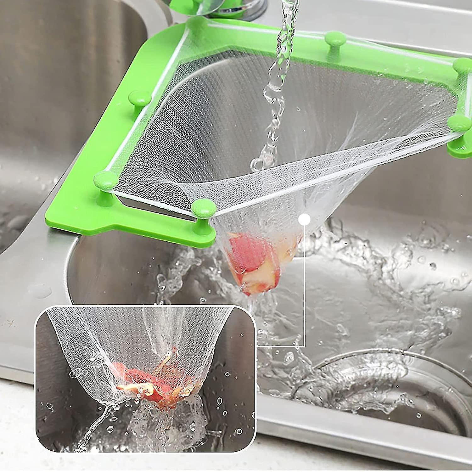 Triangle Tri-Holder Sink Strainer Bag with 100 Filter Nets for Kitchen
