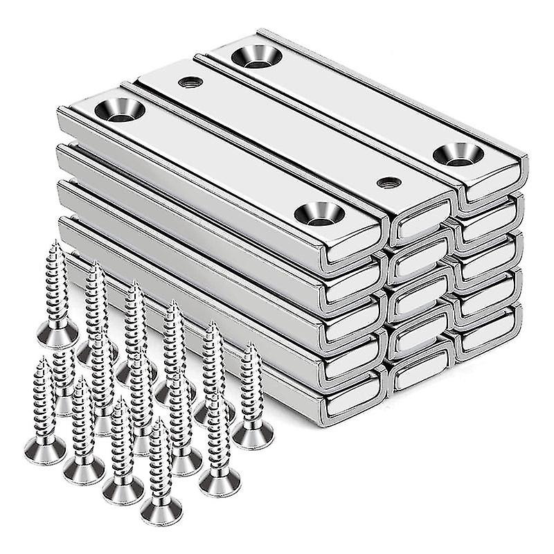 15Pcs Neodymium Bar Magnet With Countersunk Holes, 70lb Rectangular Pot Magnet, Heavy Duty With Screws - 60x13.5x5mm