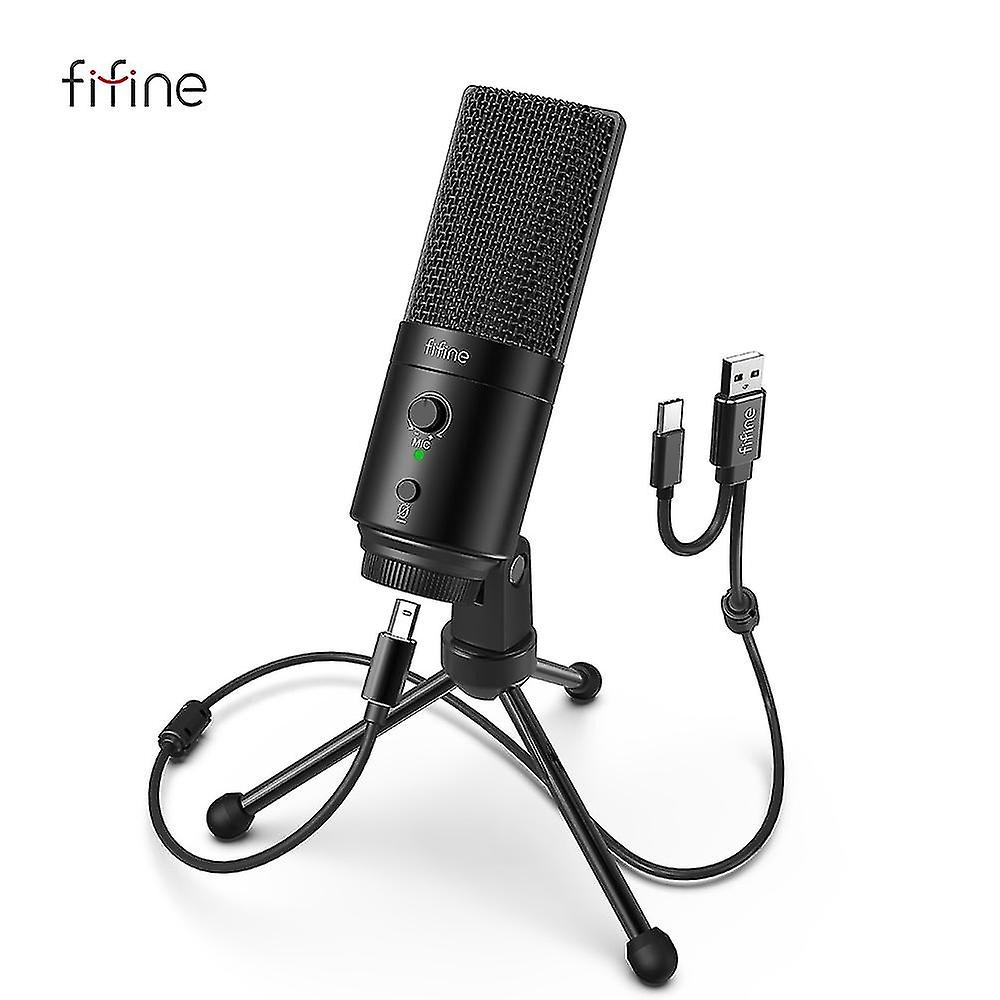 Fifine 192khz/24bit Usb&amp;type-c Microphone With Mute Button  Gain Control Condenser Pc Mic For Ca