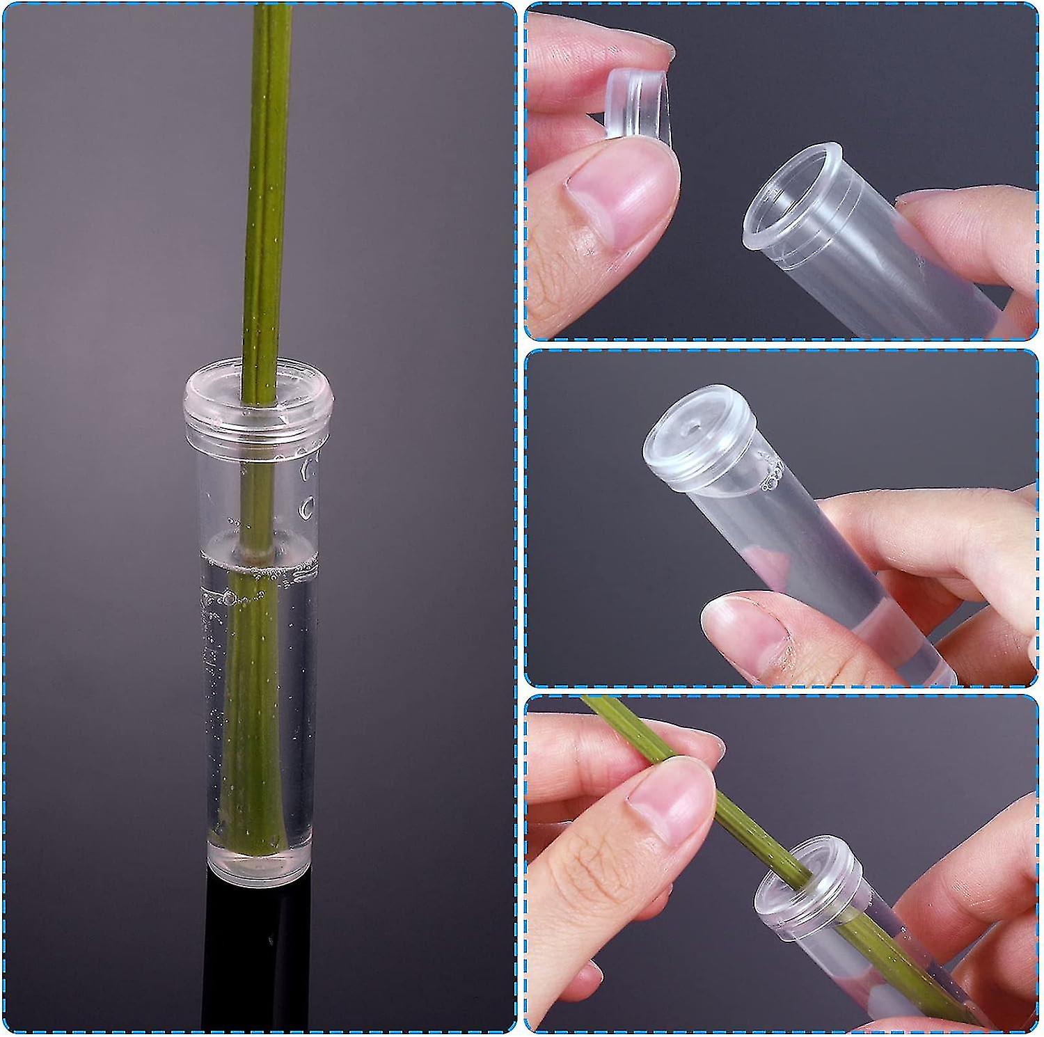 100 Flower Tube Water Spikes - 30cm Green Plant Watering Spikes With Rubber Caps-690697