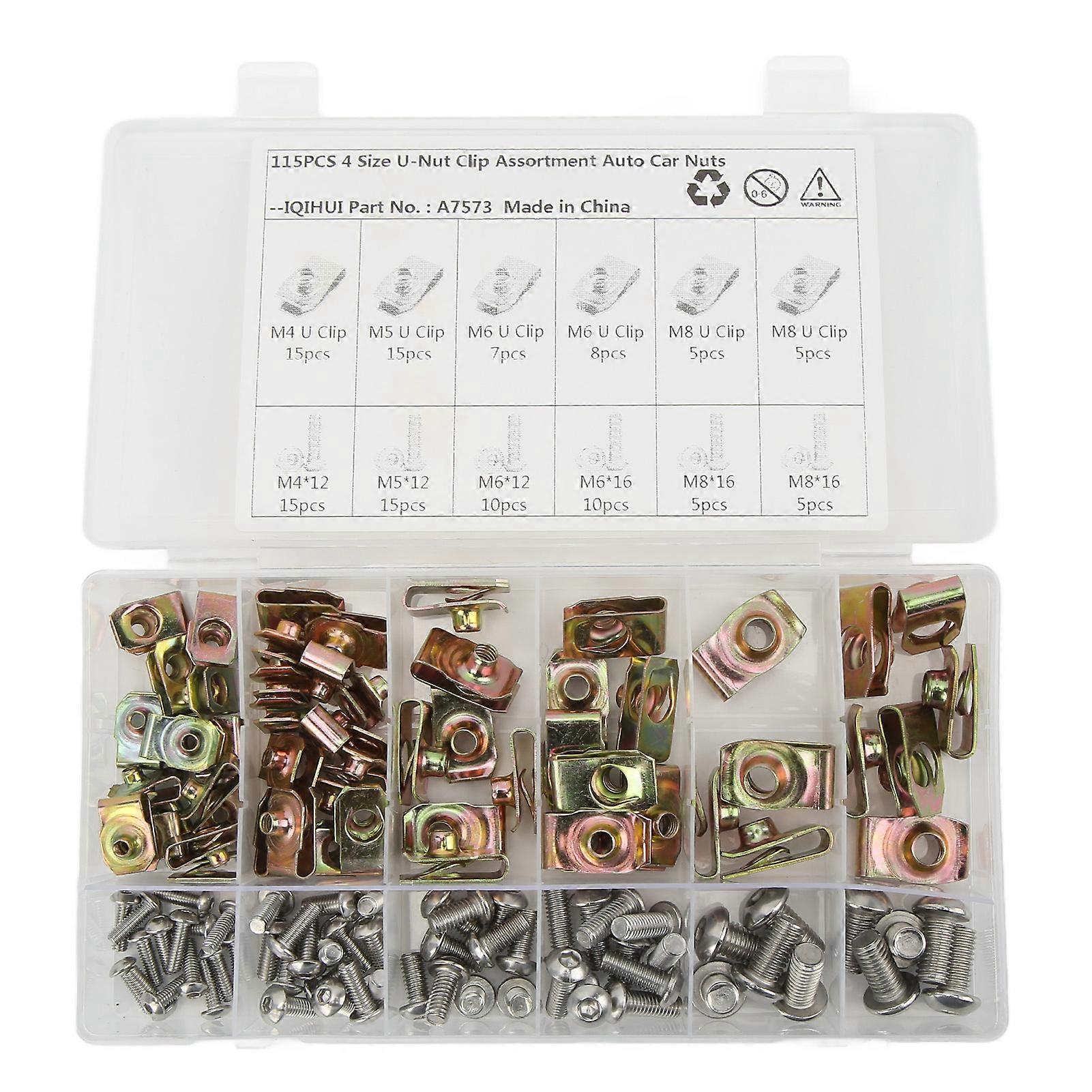115pcs Colorful Galvanized U Nut Clip Kit M4 M5 M6 M8 Set