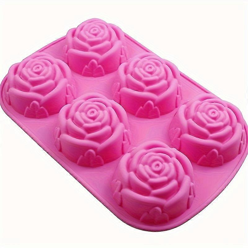 1pc/2pcs, Rose Flower Cake Mold, 3D Silicone Mold, Heat Resistant Pudding Mold, 6 Cavity Chocolate Mold, For DIY Cake Decorating Tool, Baking Tools, K