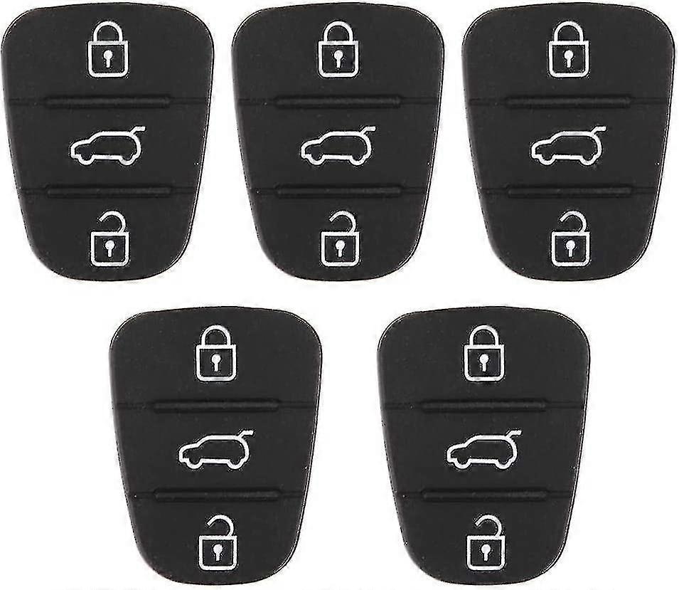 Car Key Shell Button Cover, Rubber Replacement Remote Car Key Shell Rubber 3-button Pad5pcsblack