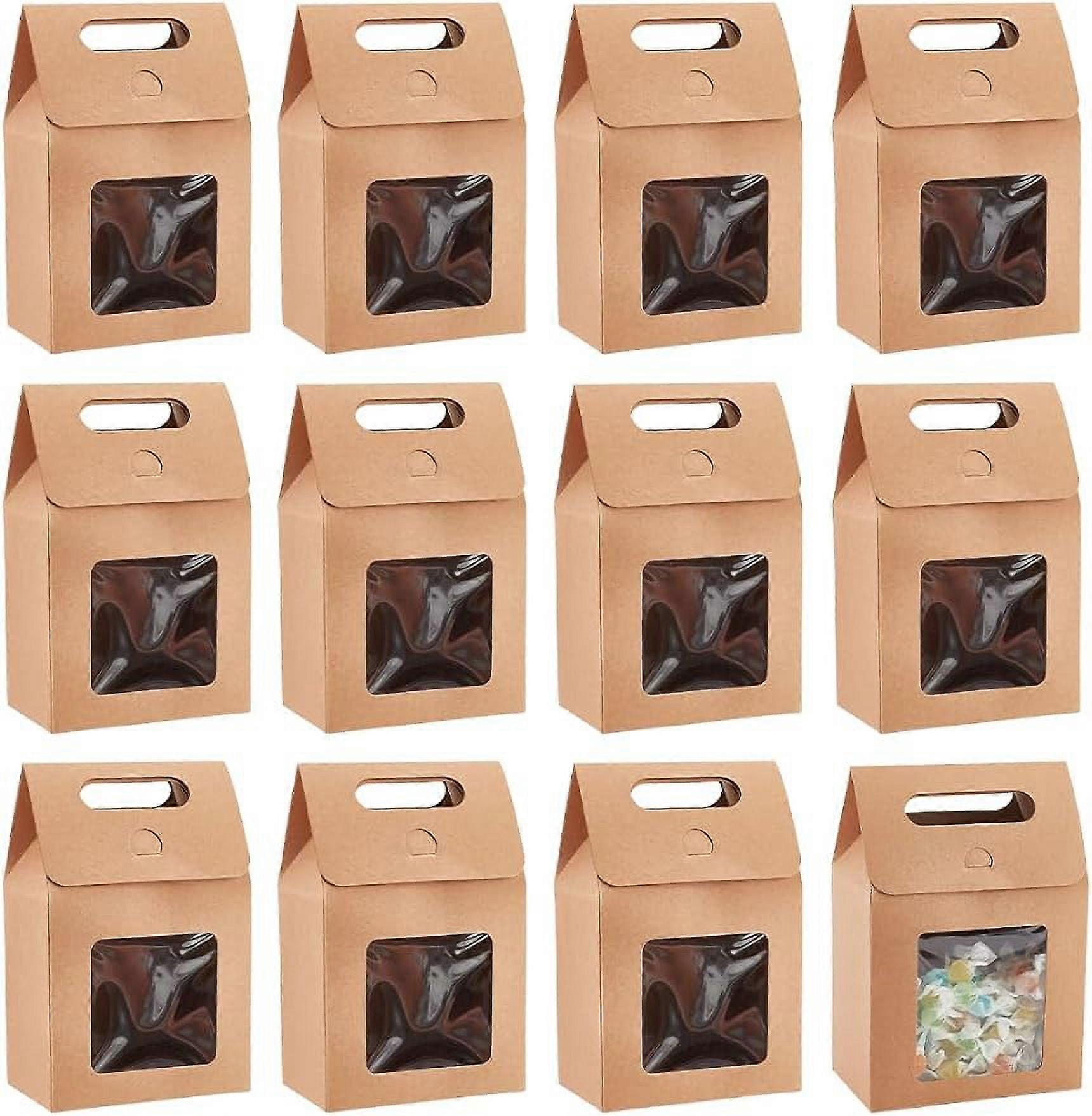 12pcs Treat Gift Boxes Kraft Paper Boxes Dessert Bakery Boxes with Display Window Packing Box for Christmas