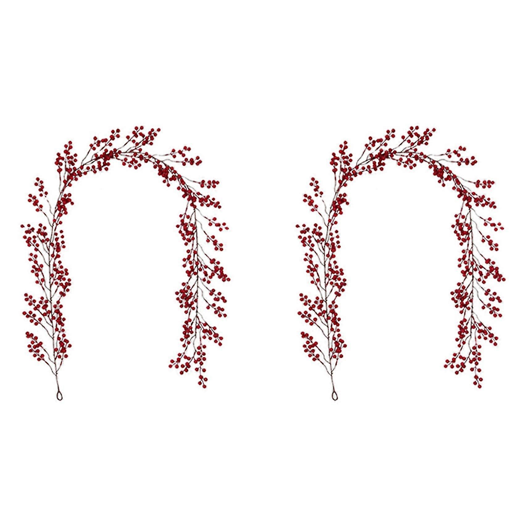 2x 6.39ft Red Berry Christmas Garland, ghirlanda di bacche artificiale flessibile per la decorazione del camino Fo