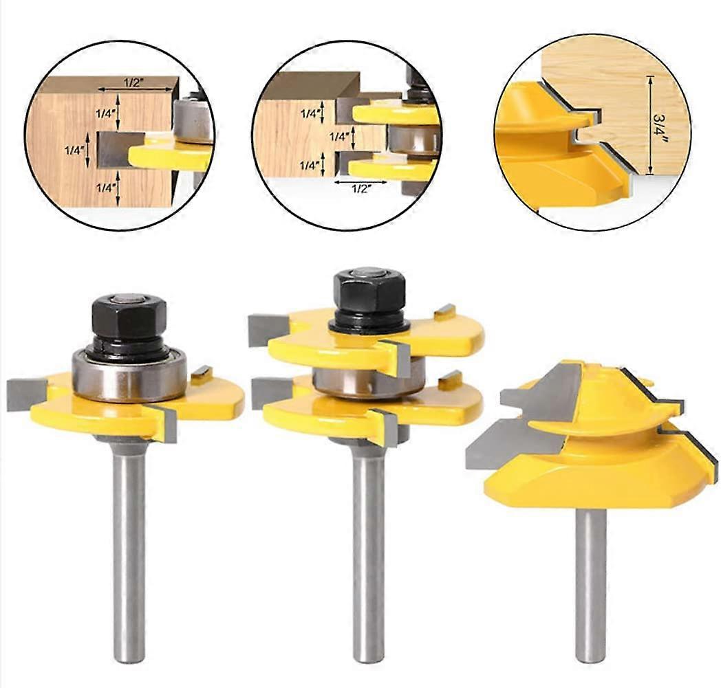 Grooving Cutters 45 Degree Miter Router Bit + Tongue Bit + Grooving Cutter, Woodworking Cutter for Carpentry Tools (1/4''(6.35mm))