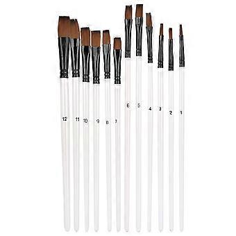 12Pcs Nylon Hair Paint Brushes Set Wood Handle Pearl White Variety Style Oil Acrylic Drawing SuppliesA Flat Head YEMAA
