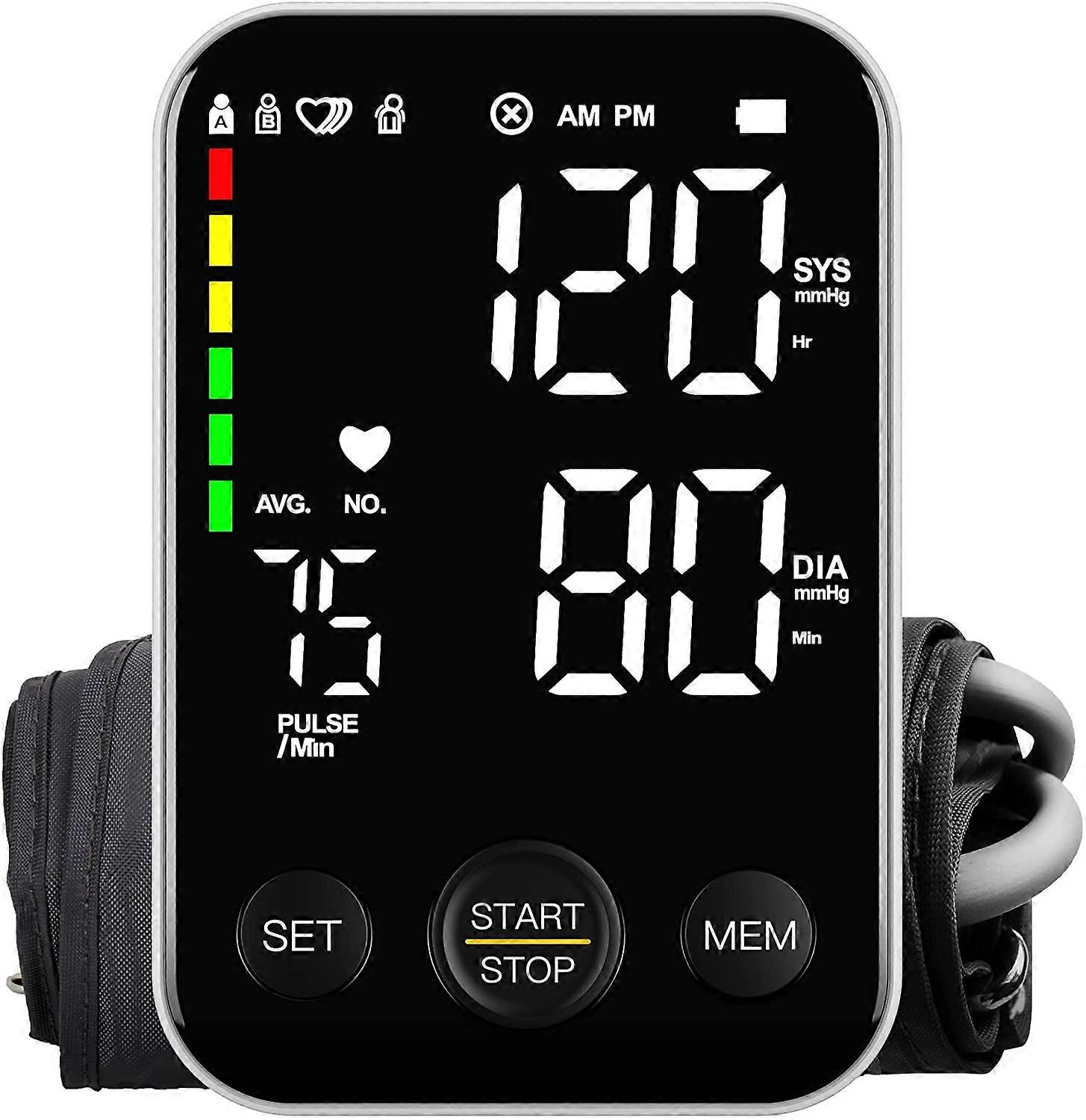 Tensiomètre Machine automatique de brassard de BP de bras avec affichage de rétroéclairage de LED Compteur de pression numérique précis avec 2 utilisateurs 240 ensembles de mémoire irrégulière