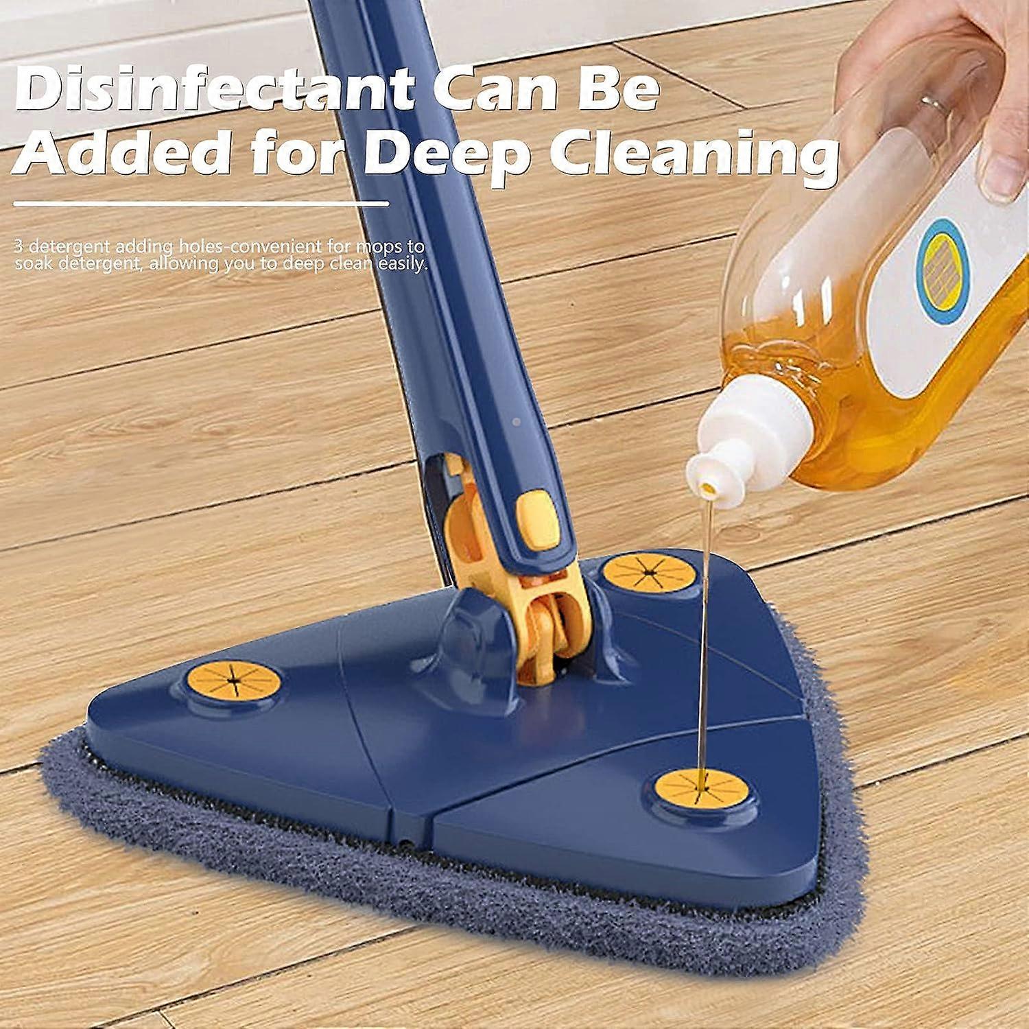360 drehbarer verstellbarer Reinigungsmopp Dreiecksmopp mit 1 Moppschaber Ausziehbarer Mikrofaser-DryWet-Staubmopp funktionaler rotierender Mopp Triangle Clean
