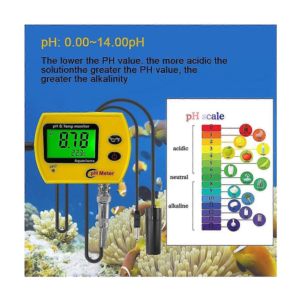 PH Meter with Backlight Online PH-991 Aquarium PH Tester Temp Monitor Durable Acidimeter Tool for Tank Swim EU Plug