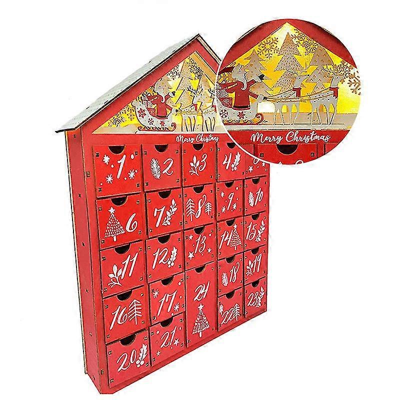 Christmas Wooden Advent Calendar With Led Light 24 Storage Drawers Christmas Countdown Calendar For Holiday Decoration