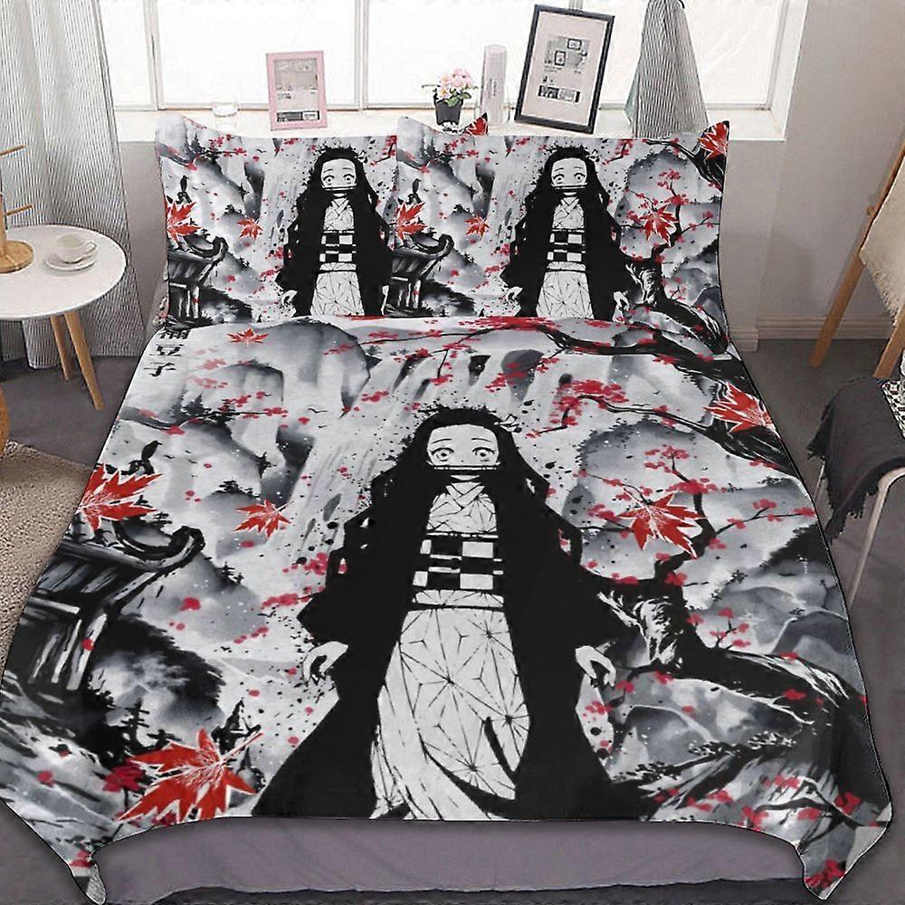 Conjunto de Cama de 3 Peças Demon Slayer Nezuko 9v Quente e Confortável Conjunto de Capa de Edredom Macia com 1 Capa de Edredom e 2 Fronhas para Meninos Meninas Crianças Adul