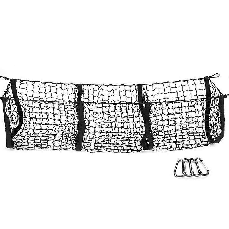 Pocket Trunk Bag Heavy Net Suitable for Car SUV Pickup Truck Bed Black Mesh Belt 4 Hooks and Loops