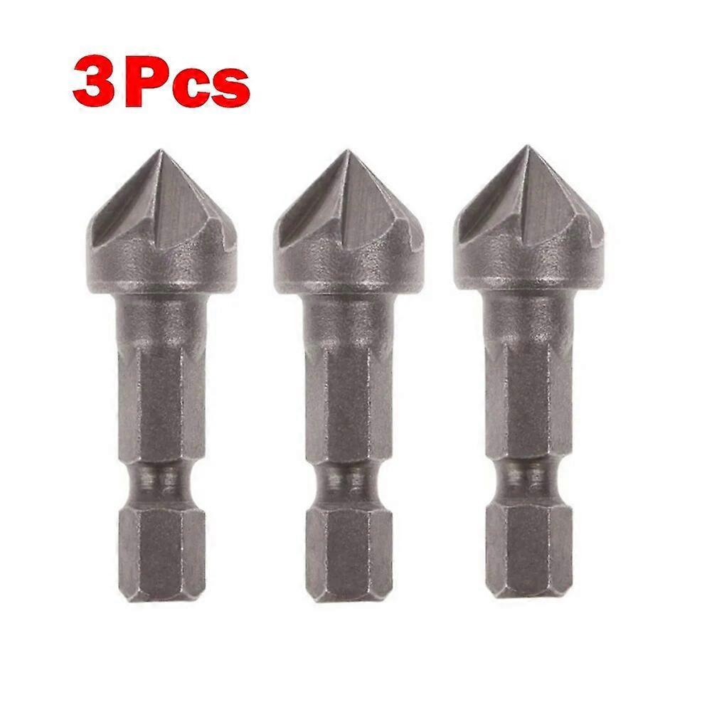 3 stuks Countersink Drill Bit Set 1/4 Hex Schacht 5 Fluit Afschuining Gereedschap Houtbewerking Gat Opener Countersink Drill Afschuining Cutt