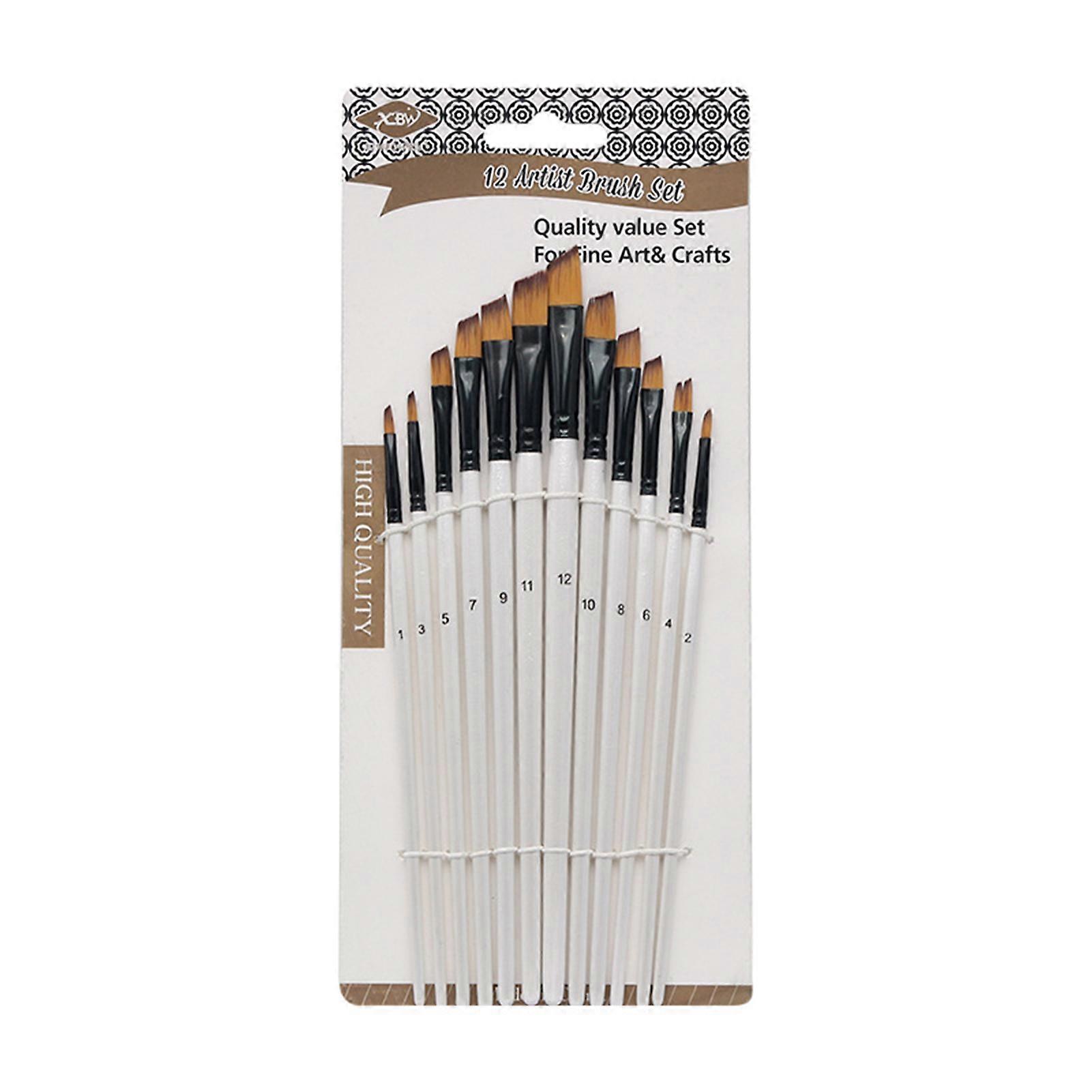 12pcs Ensemble de pinceaux d’artiste Pinceaux de peinture en nylon pour peinture à l’huile Peintures à la gouache