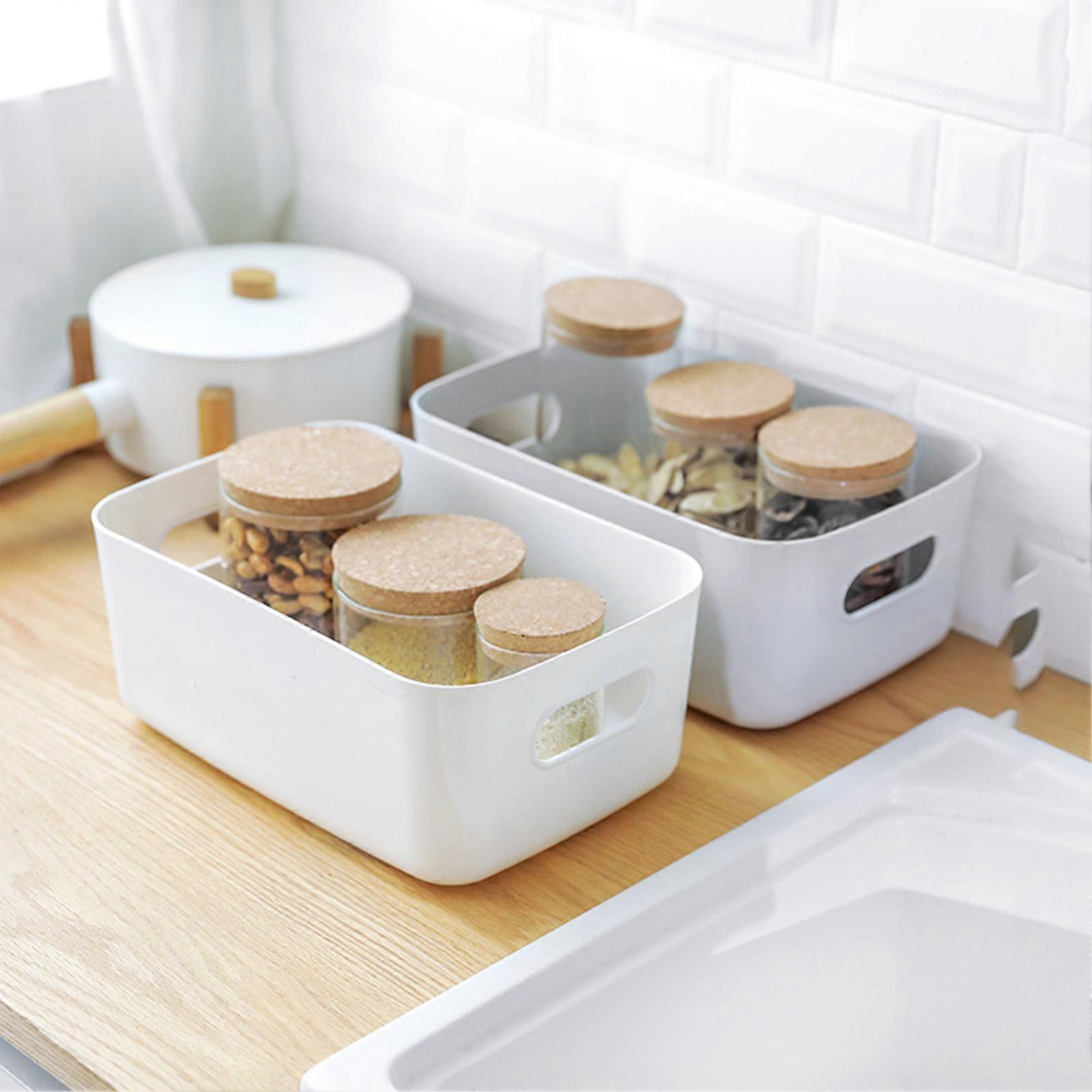 PP Storage Basket Stackable with Handles for Kitchen Shelf Bathroom