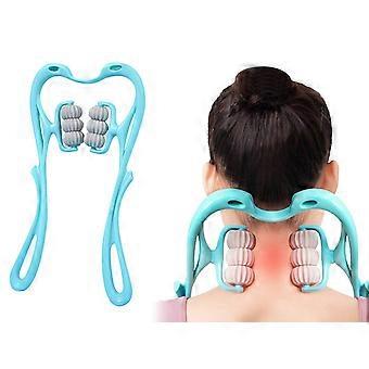 6-Roller Hand Neck Shoulder Massager Handheld Massager Blue