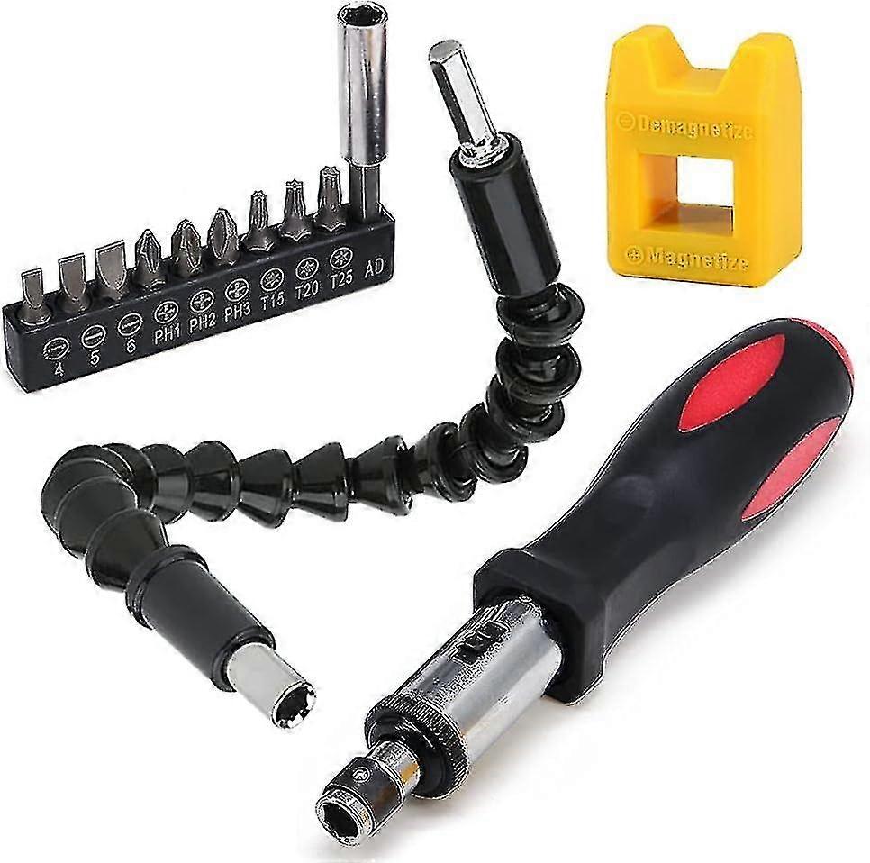 Flexible Screwdriver Bit Extension, Bit Holder + Magnetizer Screwdriver + Ratchet Screwdriver + Screwdriver Setsemaket