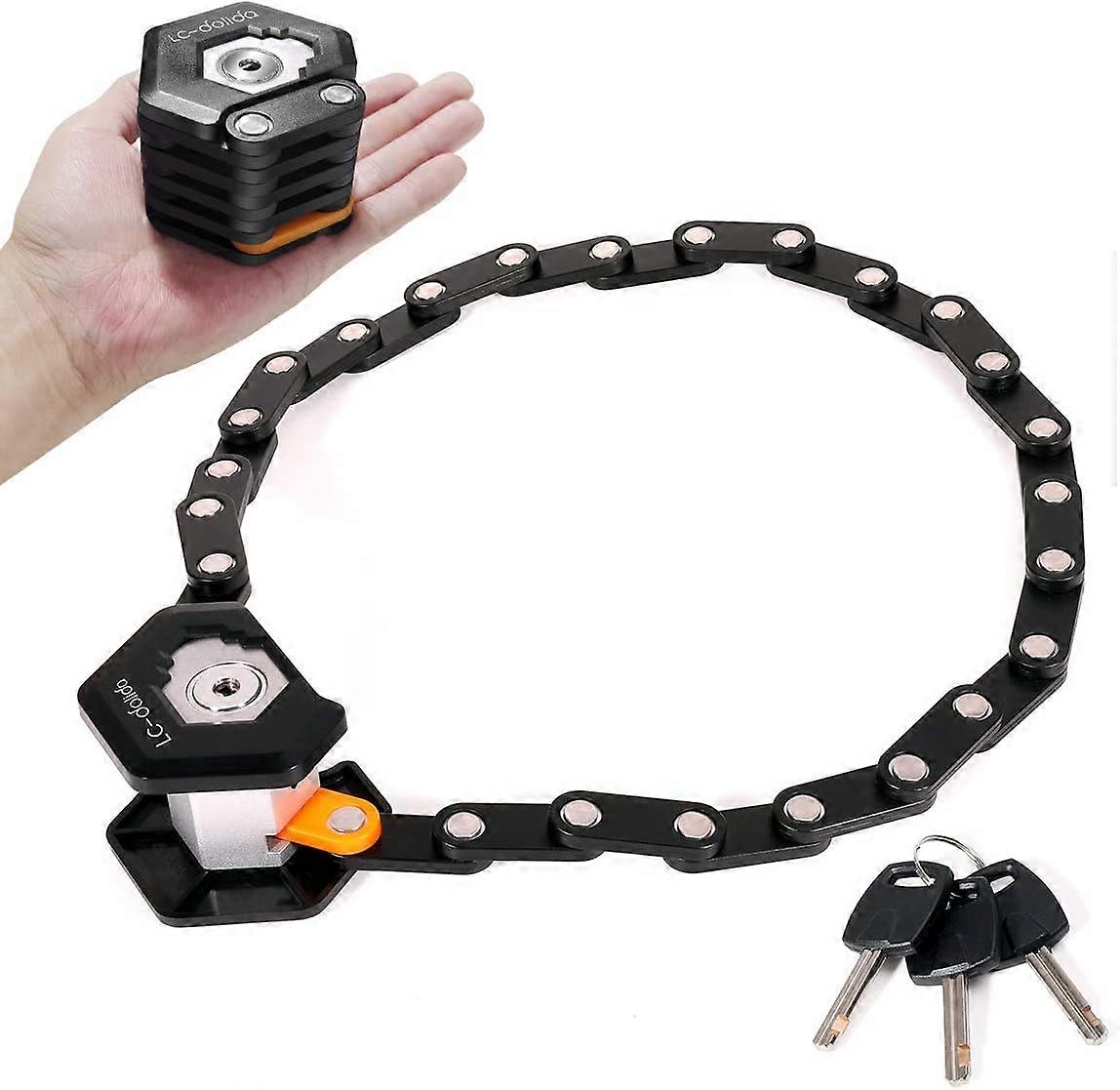 ZK-Folding Lock 85cm/33.5" Bike Chain Lock with 26 High Security Hinged Bike Locks 8 Folding Bike Locks for Mountain Bike/Road/BMX/MTB, 2 Keys & Stand