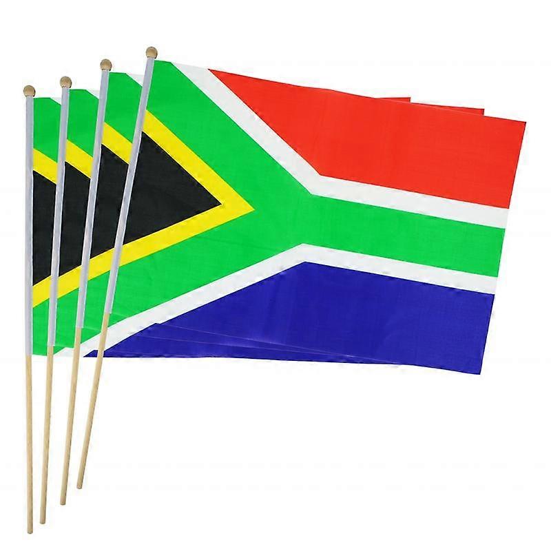 100pcs Afrique du Sud main agitant drapeau 14 * 21cm Polyester SA Afrique du Sud drapeau à main avec mât en plastique