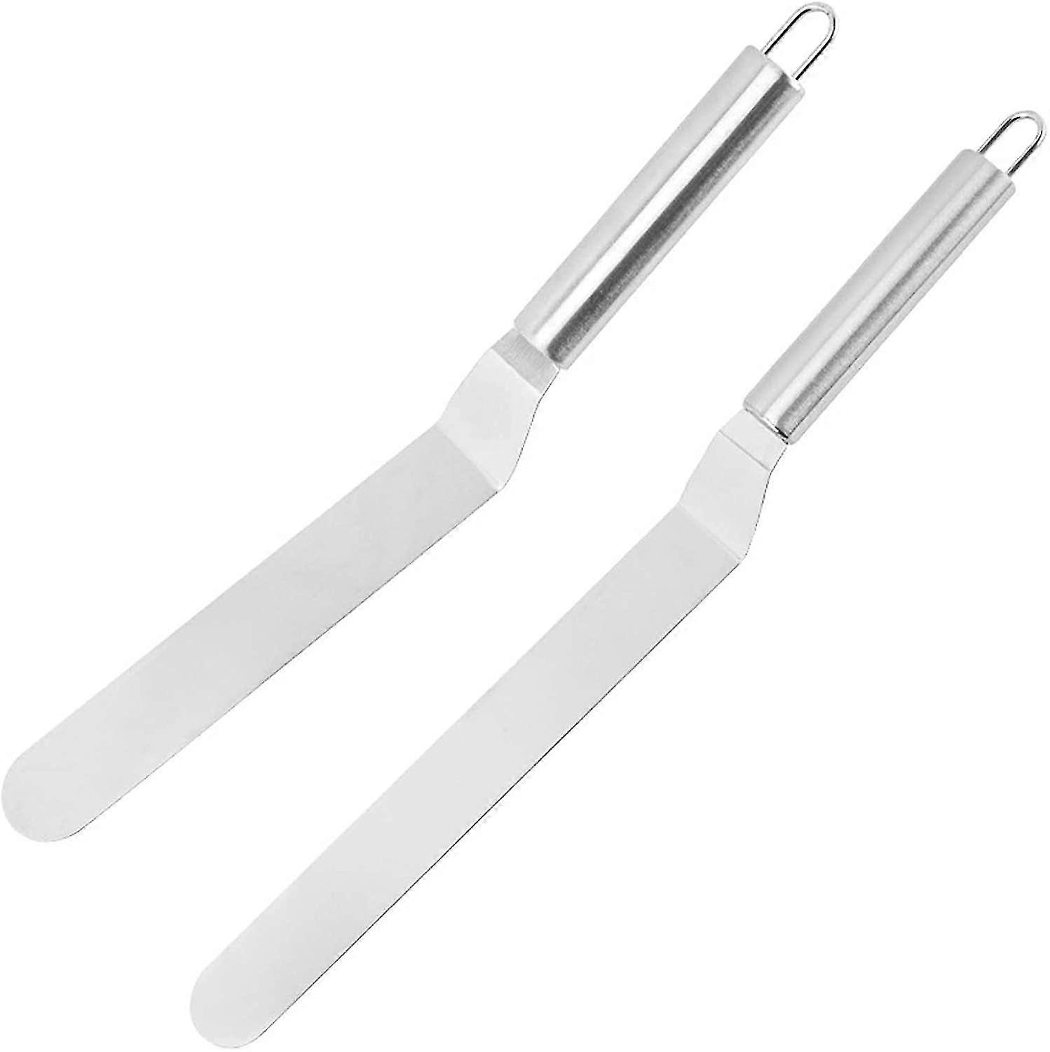 Pastry Spatula, Pastry Angled Spatula, Baking Cake Spatula, Cake Scraper, 2 Pcs 8/10 Inch Stainless Steel Angled Cake Spatula Set For Baking