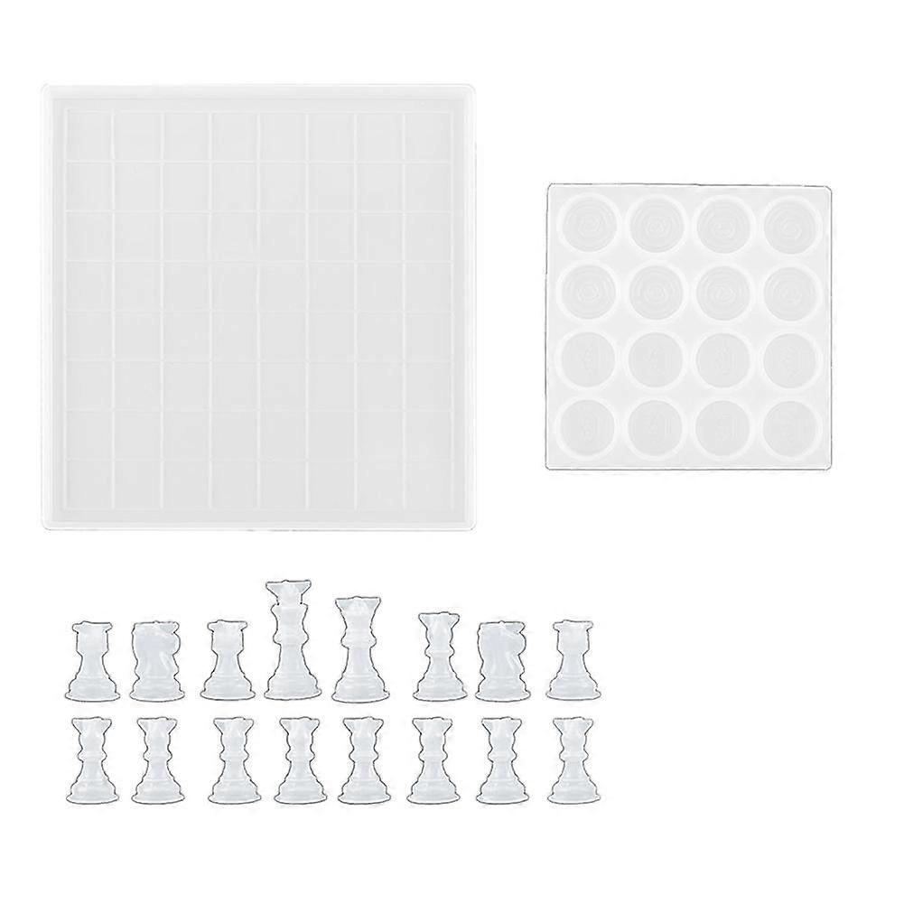 Chess Set with Checkers Board Silicone Resin Mold,3D Chess Crystal Epoxy Casting for DIY Art Crafts Making