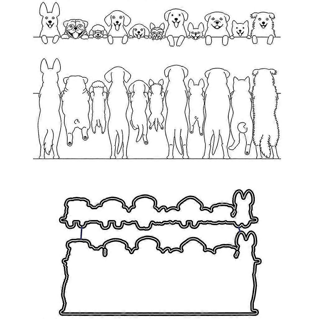 Standing Cute Dog Metal Cutting Dies And Clear Stamp Set For Diy Scrapbooking