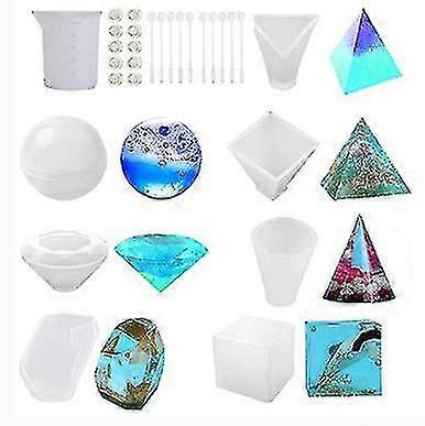 28 جهاز كمبيوتر شخصى قوالب الراتنج سيليكون ، الايبوكسي الراتنج قوالب مجموعة ، دي صب الراتنج الفن قوالب أدوات كيت مع قياس كوب عصا برغي العين ، وشملت كروية ، مكعب