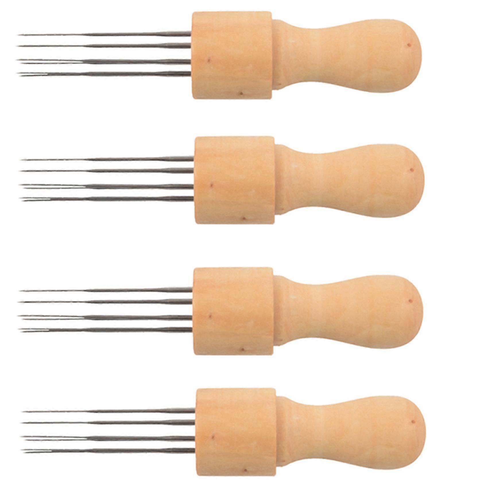 4x Diy Felting Needle With Eight Needles Tool Craft Wool Felt Punch Tool With Solid Wood Handle Mor