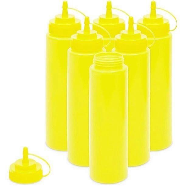 6-pack 24 Oz Plastic Condiment Squeeze Bottles Ketchup Mustard With Caps, Yellow