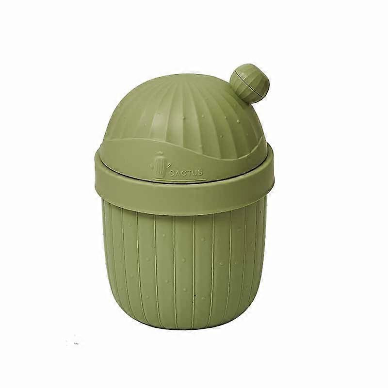 Desktop trash can, bedroom desktop trash can with lid, cactus trash can, green